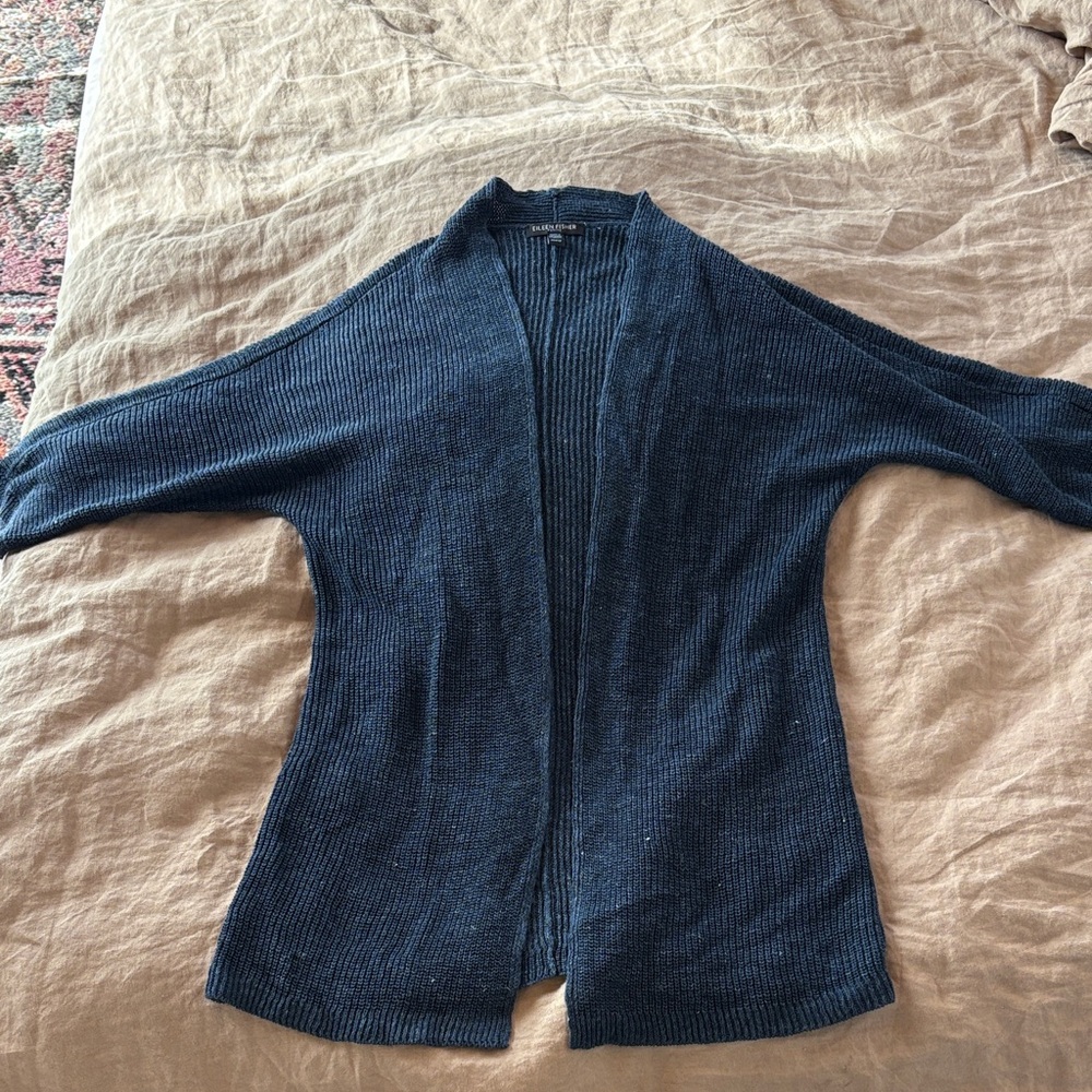 Eileen Fisher Deep Blue Linen Open Cardigan